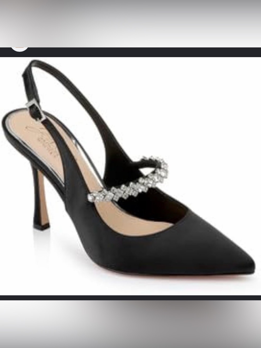 Jewel Badgley Mischka Black Slingback Pumps with Crystal Strap